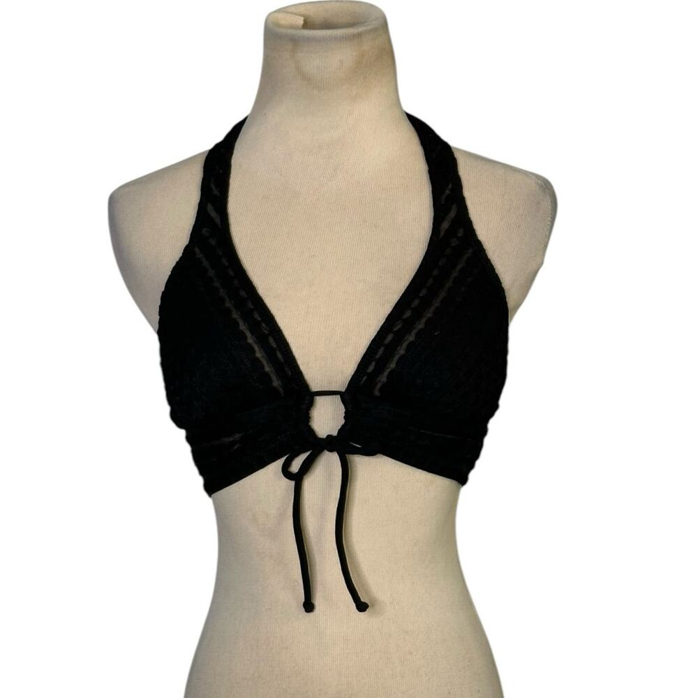 Robin Piccone Carly Lace Halter Bikini Top in Black Size XS